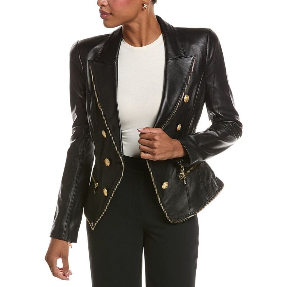 L’Agence Womens  Ottilie Zip Leather Blazer